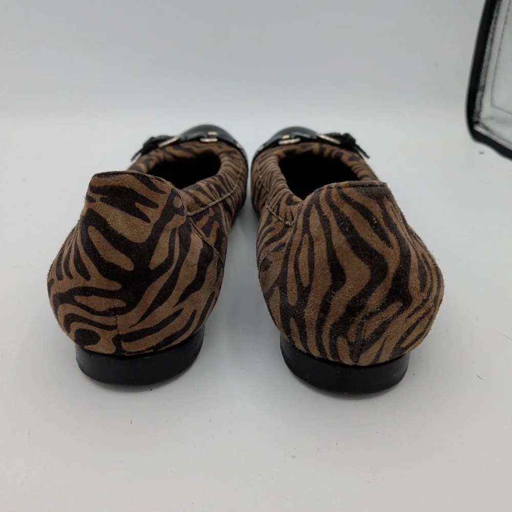 AGL Monica Ballet Flats Zebra Print Cap Toe Ballet Flats Brown Black 38 Womens 8